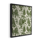 Bigfoot / Sasquatch Toile de Jouy in Forest Green Framed Canvas Print Gallery Image 2