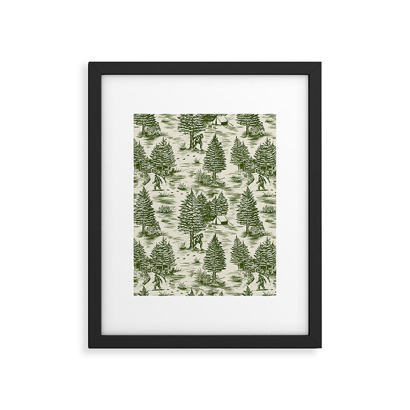 Bigfoot / Sasquatch Toile de Jouy in Forest Green Framed Art Print Gallery Image 6