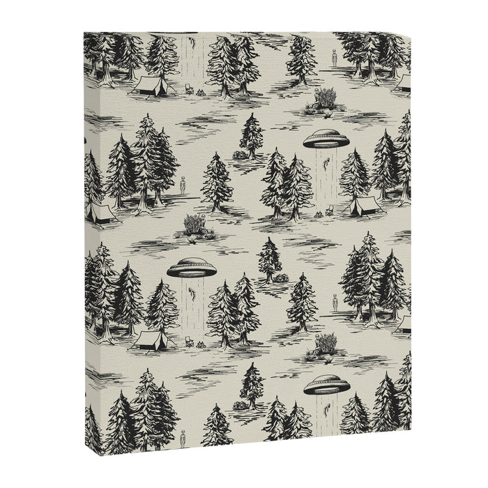 Black Alien Abduction Toile De Jouy Pattern Canvas Print Gallery Image 1