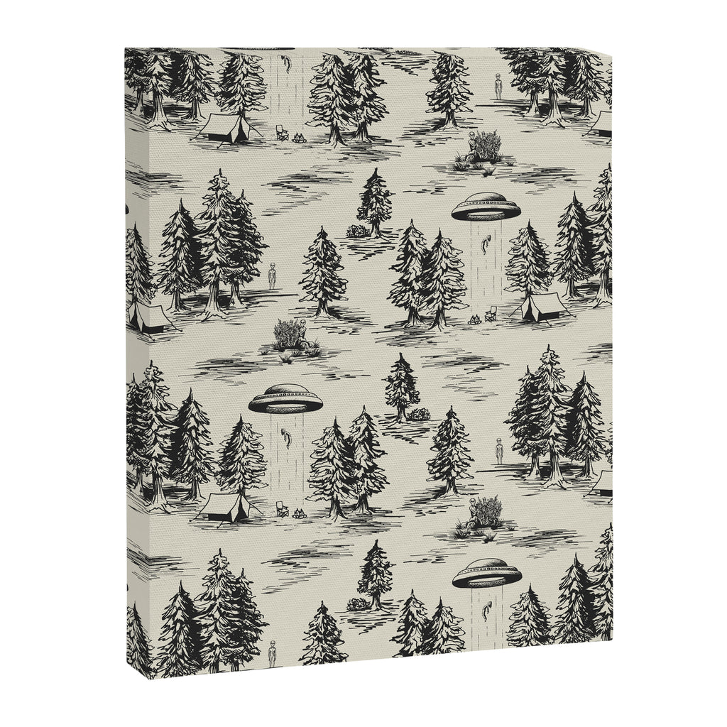 Black Alien Abduction Toile De Jouy Pattern Canvas Print Gallery Image 8
