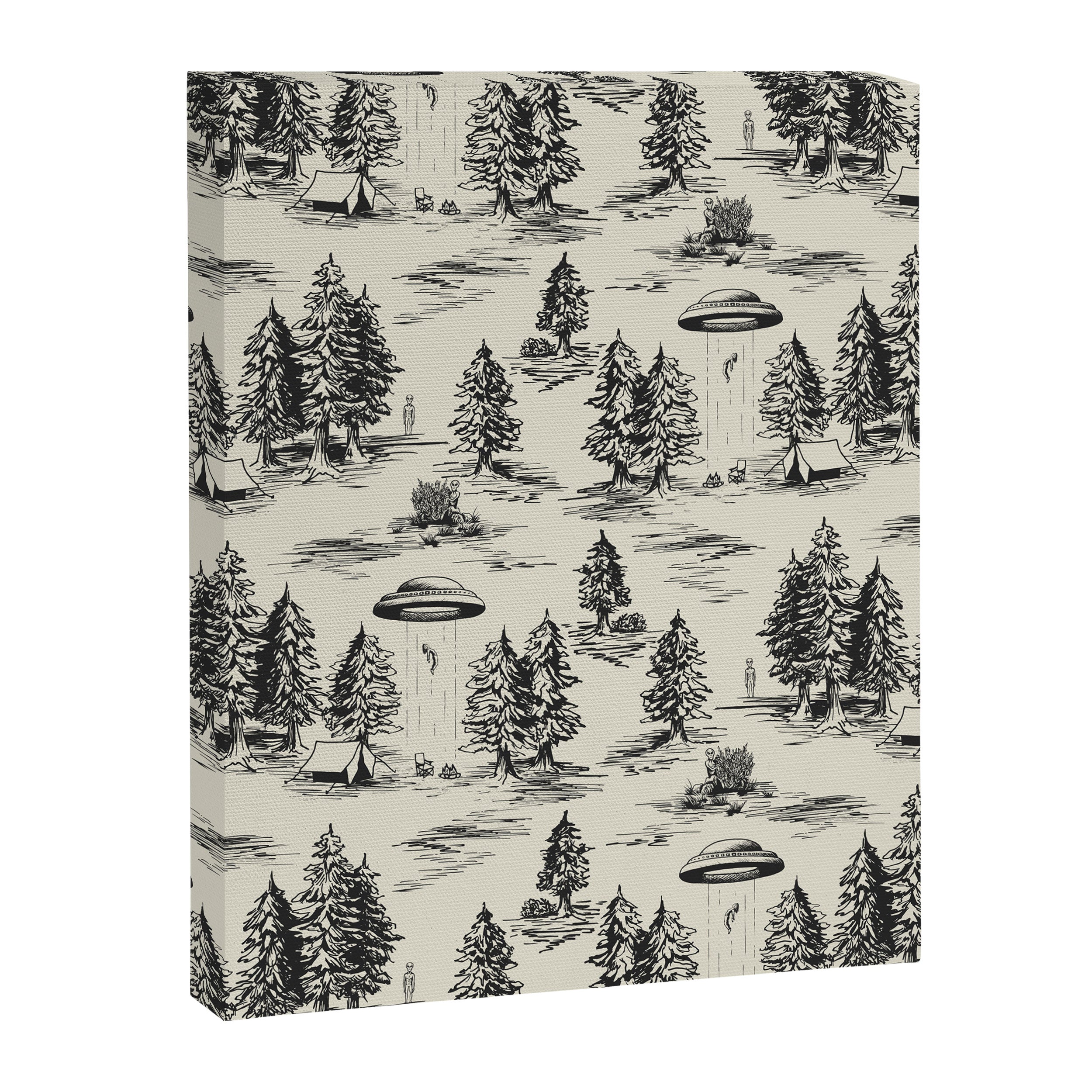 Black Alien Abduction Toile De Jouy Pattern Canvas Print Gallery Image 8