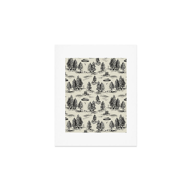 Black Alien Abduction Toile De Jouy Pattern Art Print Gallery Image 1