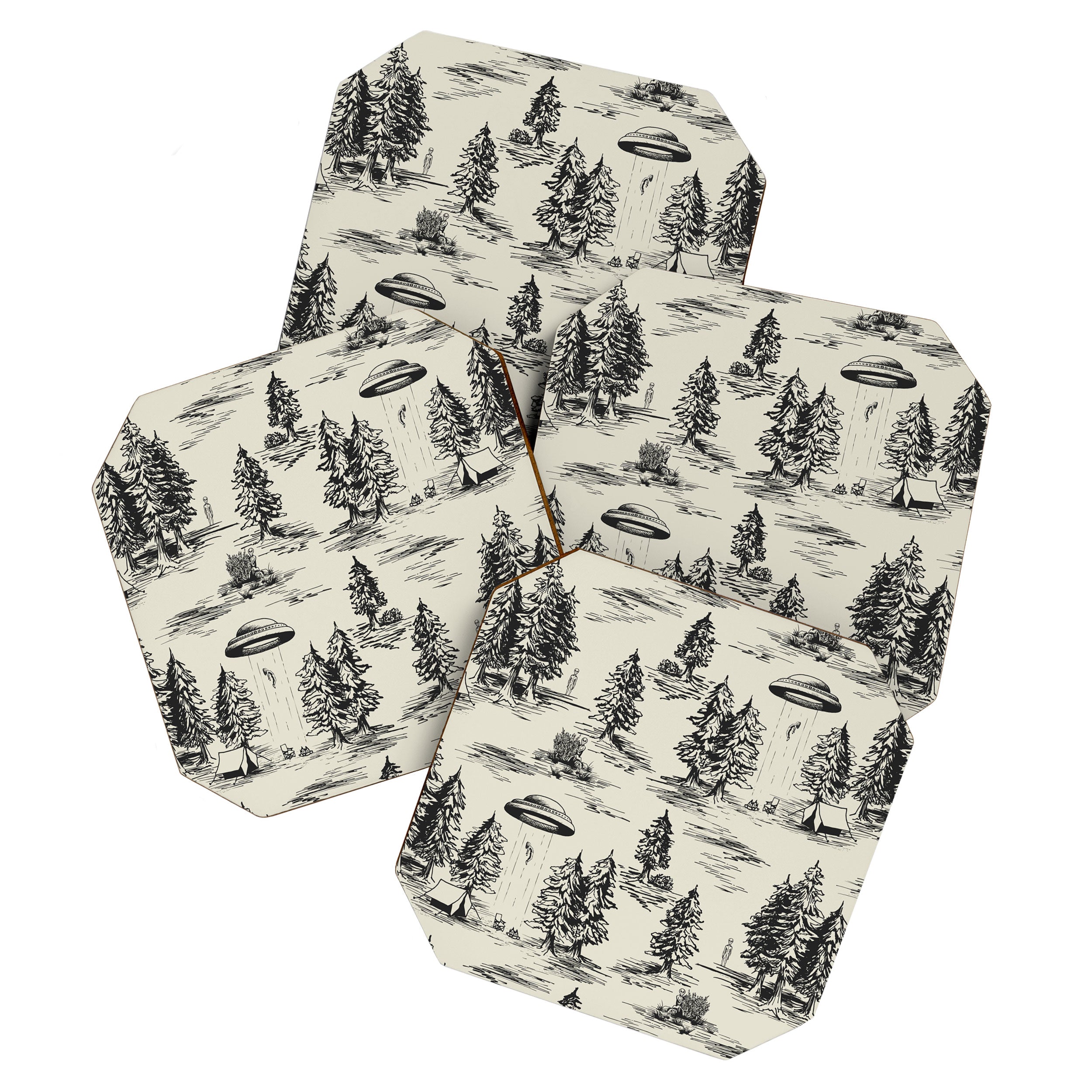 Black Alien Abduction Toile De Jouy Pattern Coaster Gallery Image 1