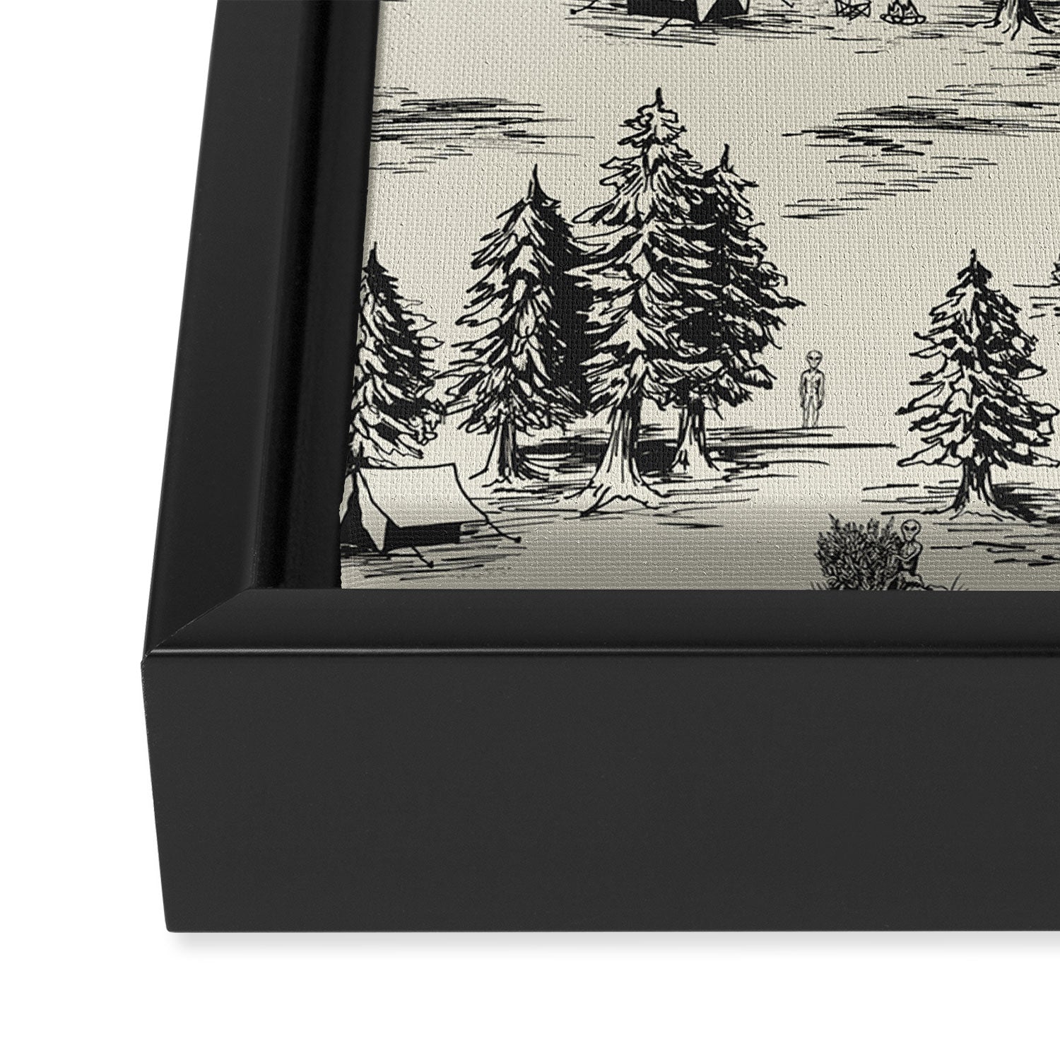 Black Alien Abduction Toile De Jouy Pattern Framed Canvas Print Gallery Image 3