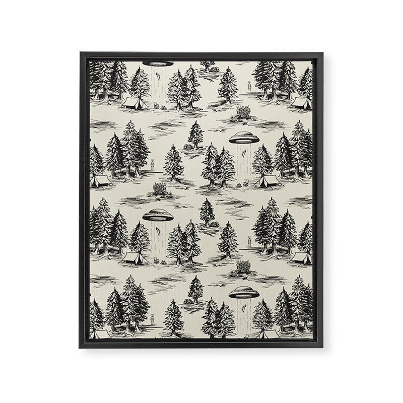 Black Alien Abduction Toile De Jouy Pattern Framed Canvas Print Gallery Image 8