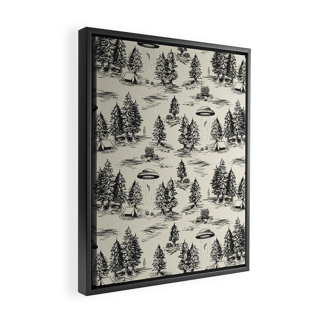 Black Alien Abduction Toile De Jouy Pattern Framed Canvas Print Gallery Image 2