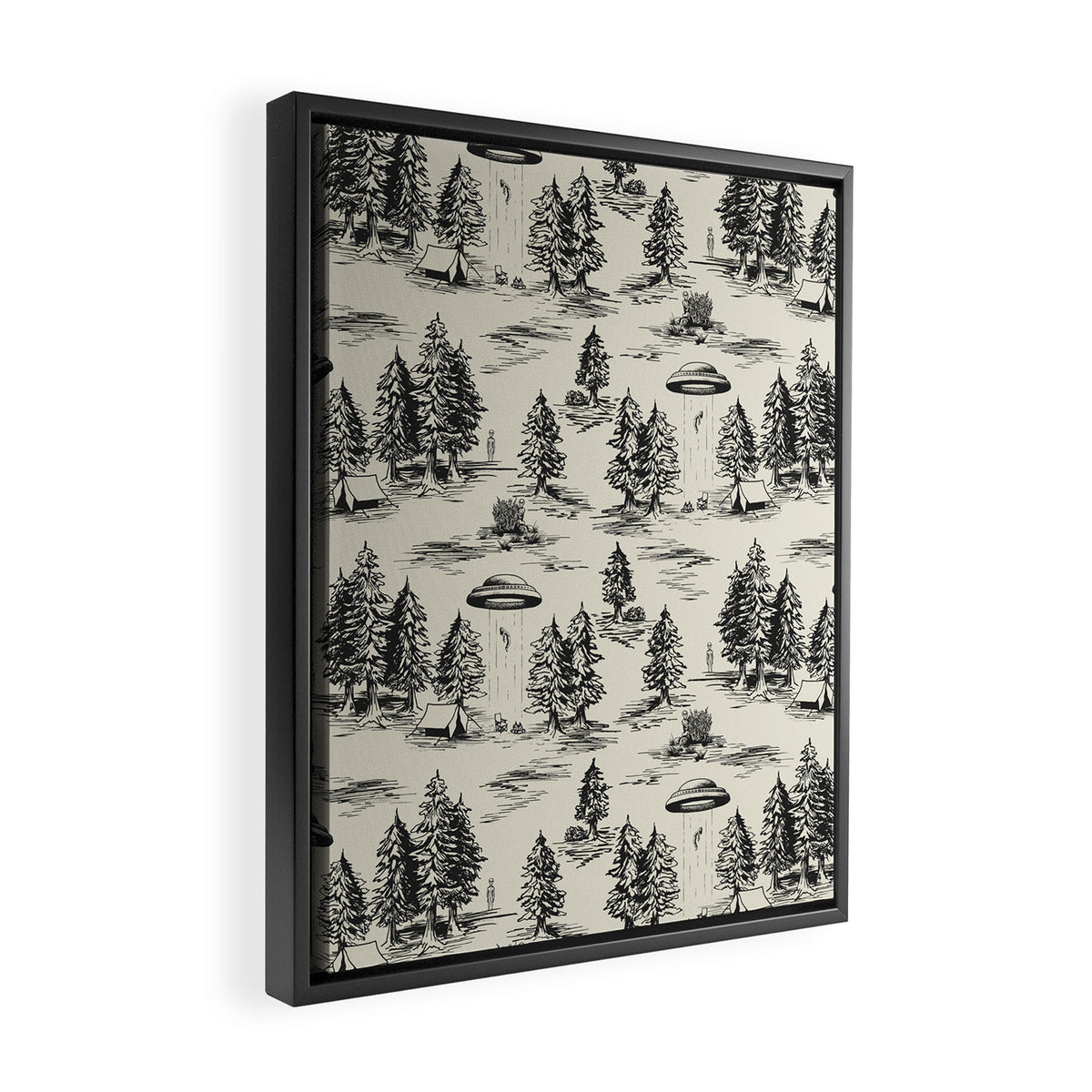 Black Alien Abduction Toile De Jouy Pattern Framed Canvas Print Gallery Image 2