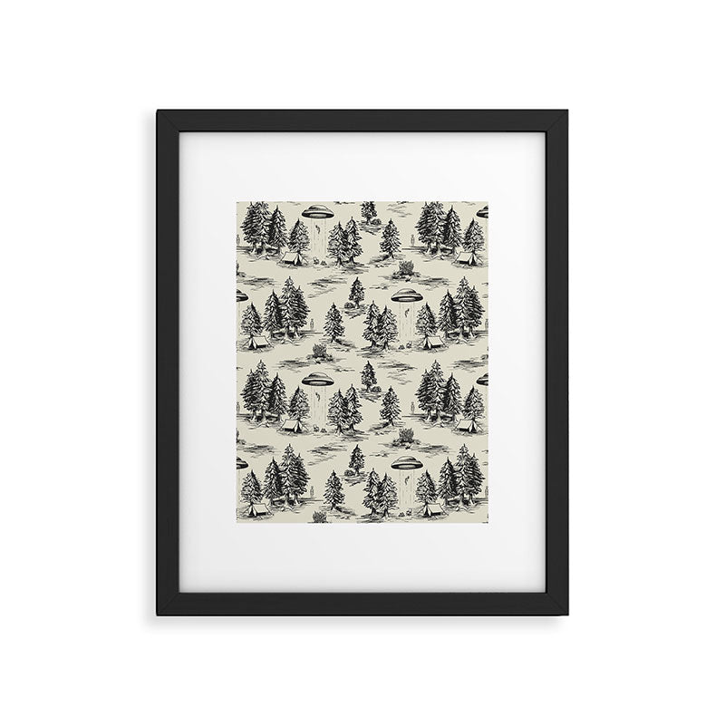 Black Alien Abduction Toile De Jouy Pattern Framed Art Print Gallery Image 6
