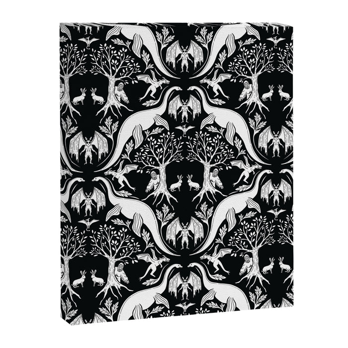 Black & White Cryptid Damask Canvas Print Gallery Image 1