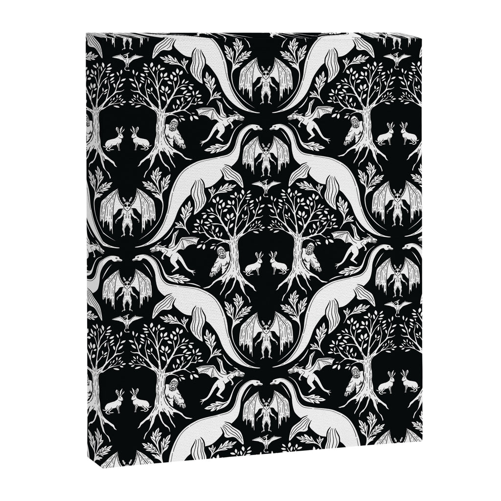 Black & White Cryptid Damask Canvas Print Gallery Image 8