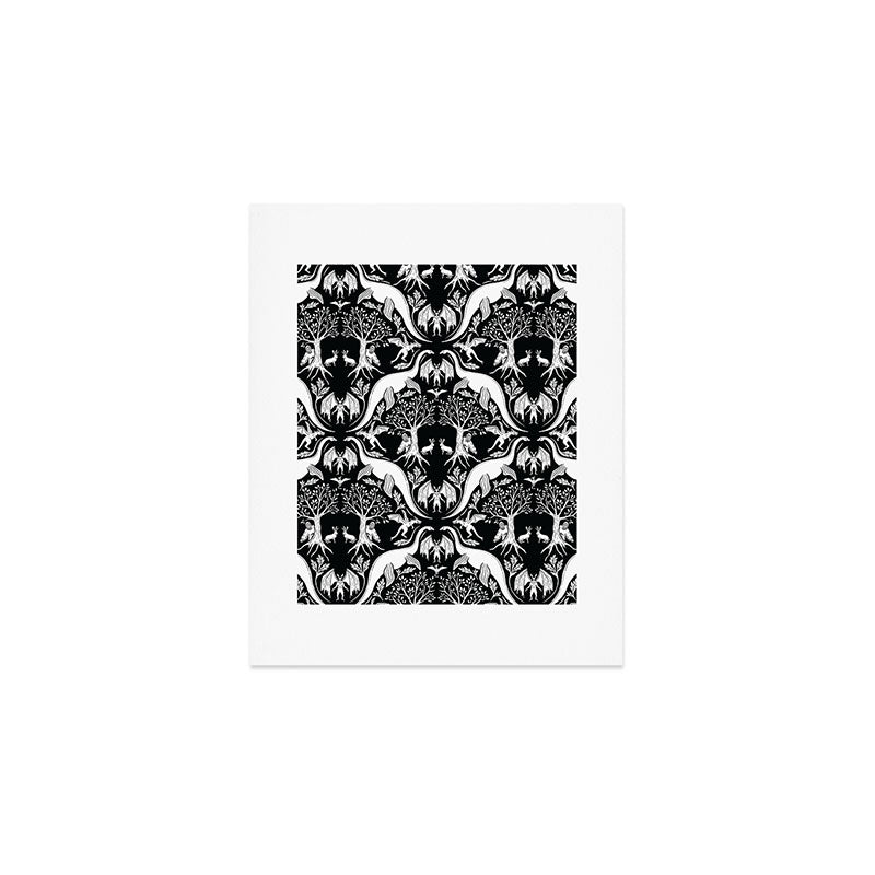 Black & White Cryptid Damask Art Print Gallery Image 1