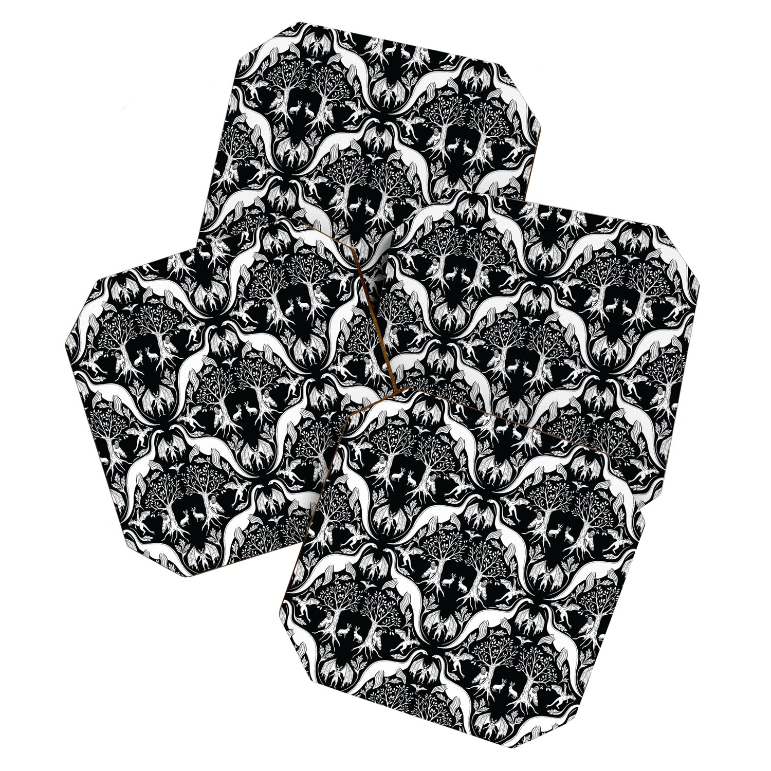 Black & White Cryptid Damask Coaster Gallery Image 1