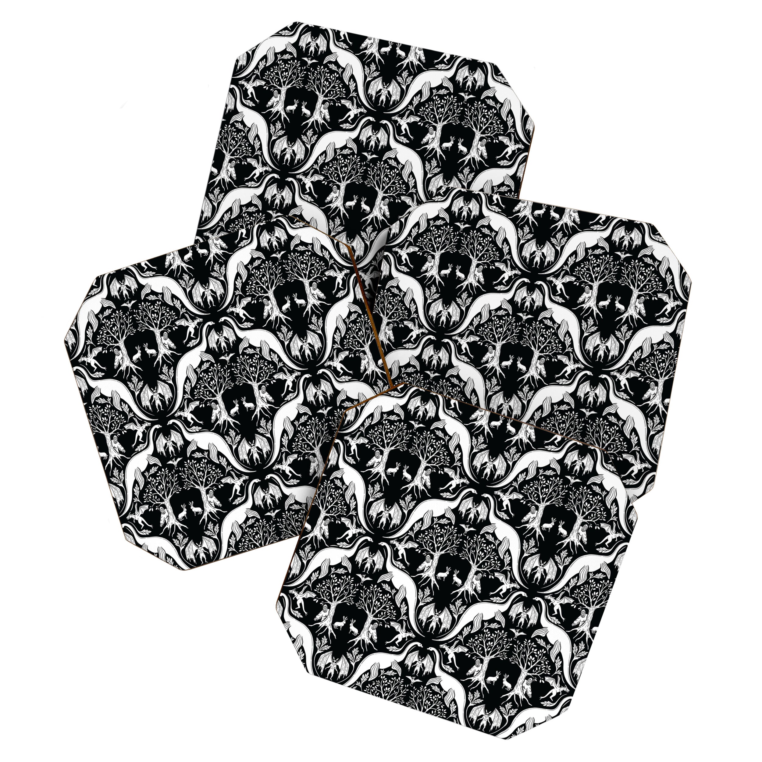 Black & White Cryptid Damask Coaster Gallery Image 1
