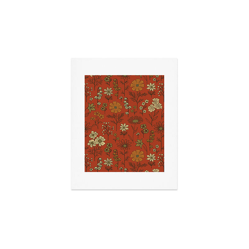 Burnt Orange & Olive Green Floral Art Print Gallery Image 1