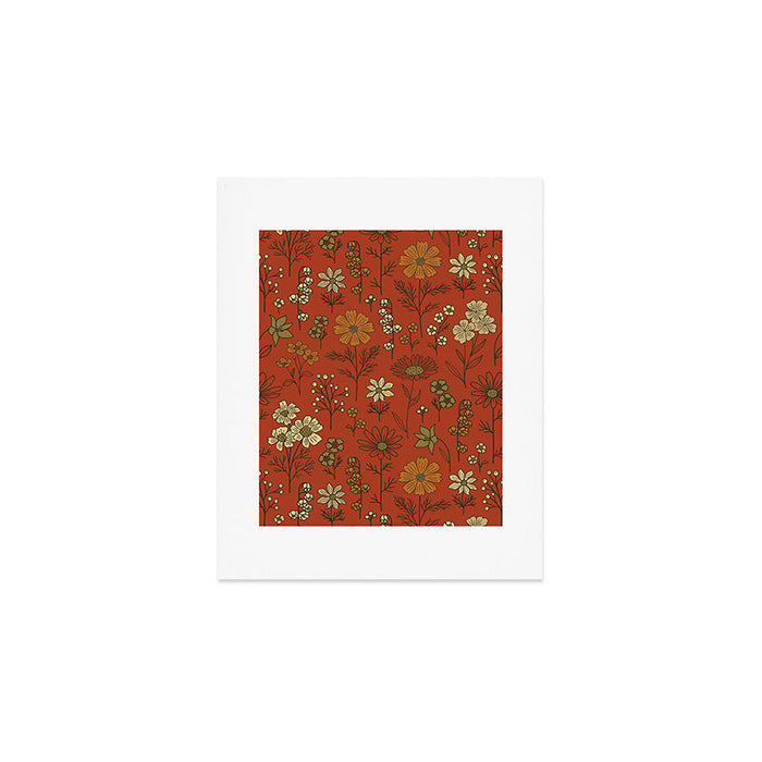 Burnt Orange & Olive Green Floral Art Print Gallery Image 1