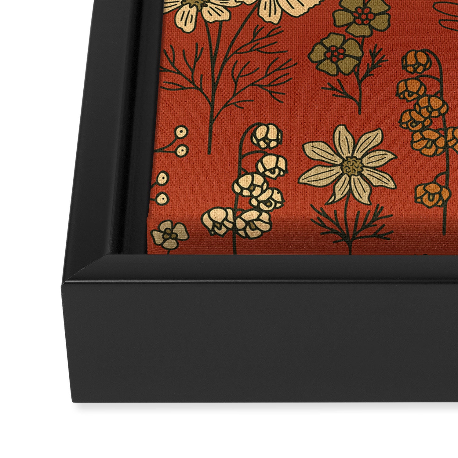 Burnt Orange & Olive Green Floral Framed Canvas Print Gallery Image 3