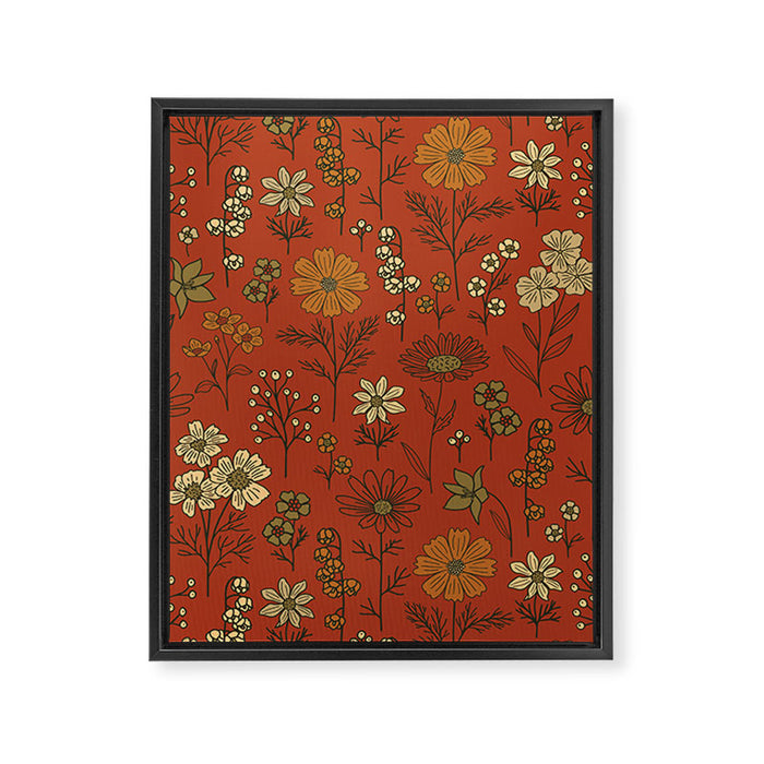 Burnt Orange & Olive Green Floral Framed Canvas Print Gallery Image 1