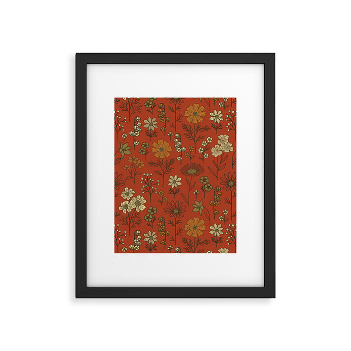 Burnt Orange & Olive Green Floral Framed Art Print Gallery Image 1