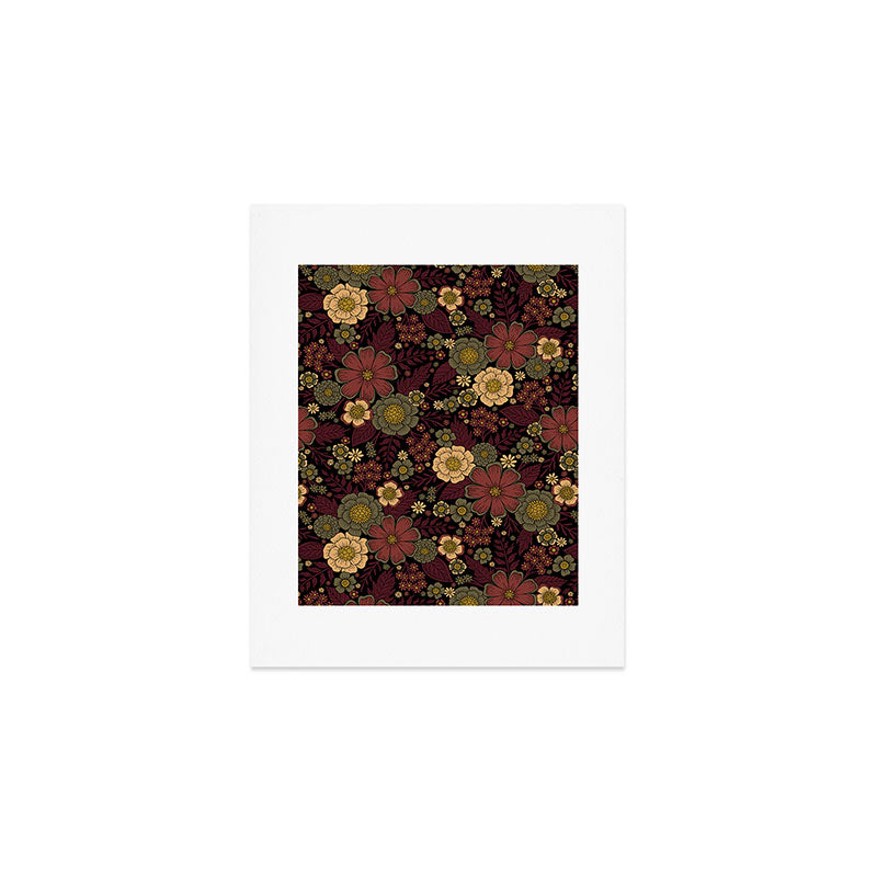 Classy Burgundy, Cream & Sage Green Floral Pattern Art Print Gallery Image 1
