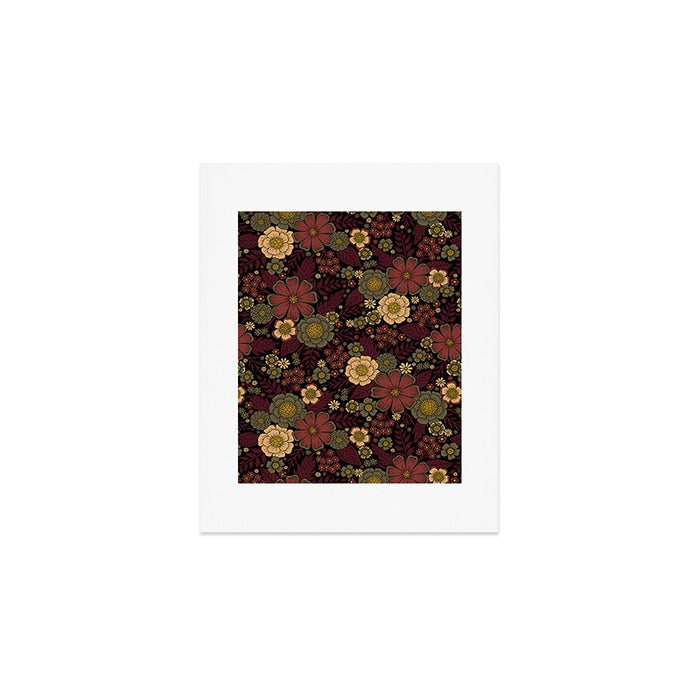 Classy Burgundy, Cream & Sage Green Floral Pattern Art Print Gallery Image 1