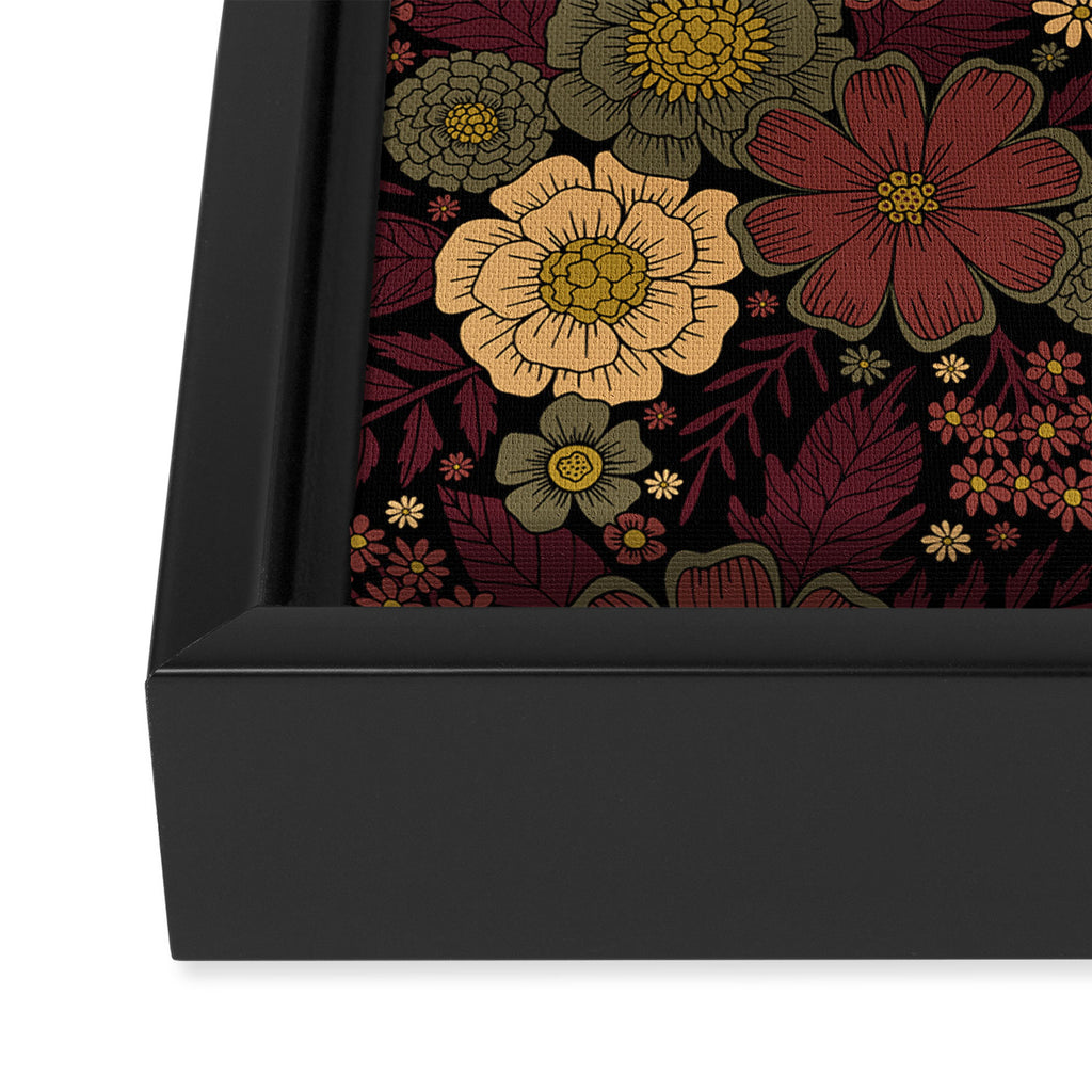 Classy Burgundy, Cream & Sage Green Floral Pattern Framed Canvas Print Gallery Image 3