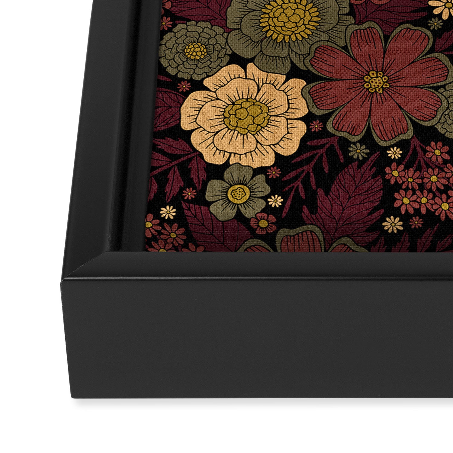 Classy Burgundy, Cream & Sage Green Floral Pattern Framed Canvas Print Gallery Image 3