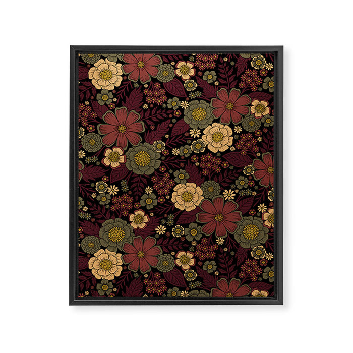 Classy Burgundy, Cream & Sage Green Floral Pattern Framed Canvas Print Gallery Image 1