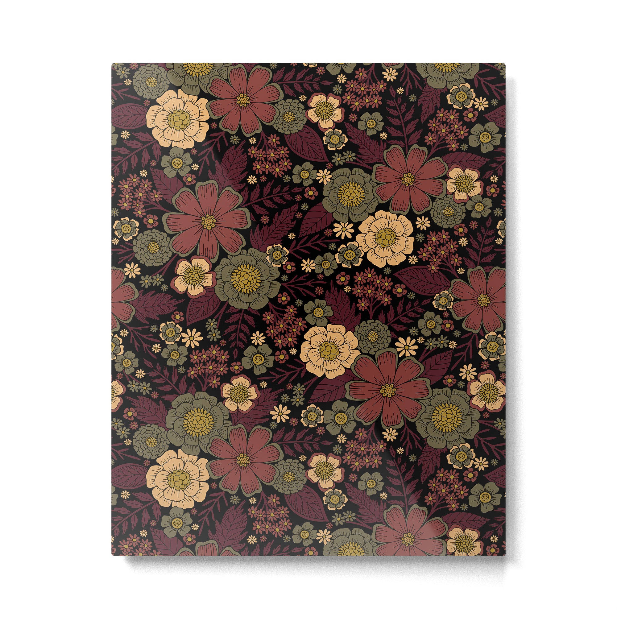Classy Burgundy, Cream & Sage Green Floral Pattern Metal Print Gallery Image 6