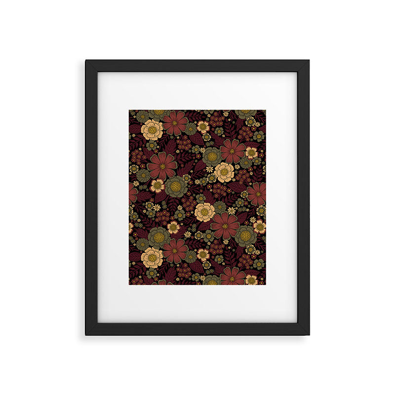 Classy Burgundy, Cream & Sage Green Floral Pattern Framed Art Print Gallery Image 4