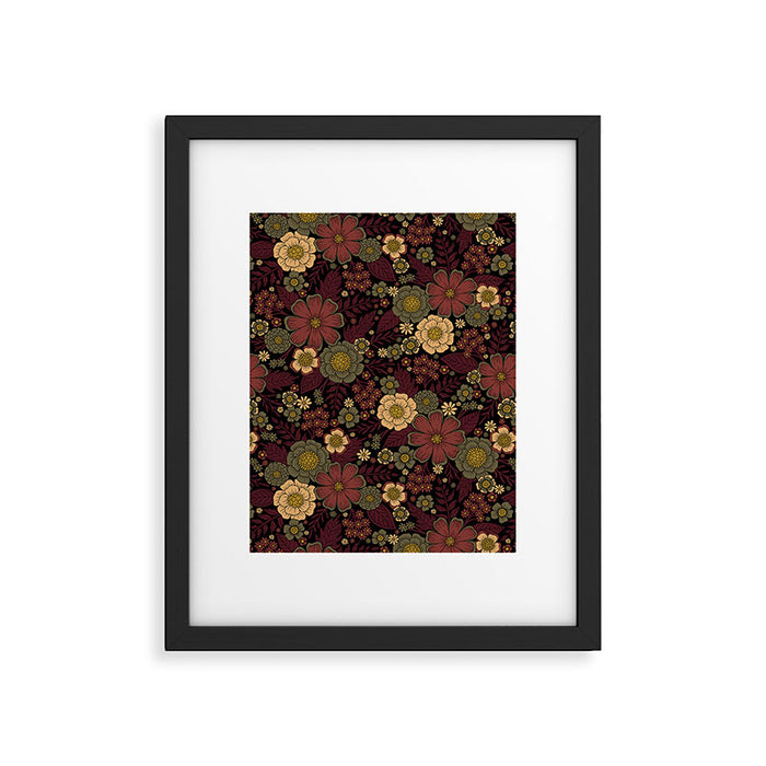 Classy Burgundy, Cream & Sage Green Floral Pattern Framed Art Print Gallery Image 1