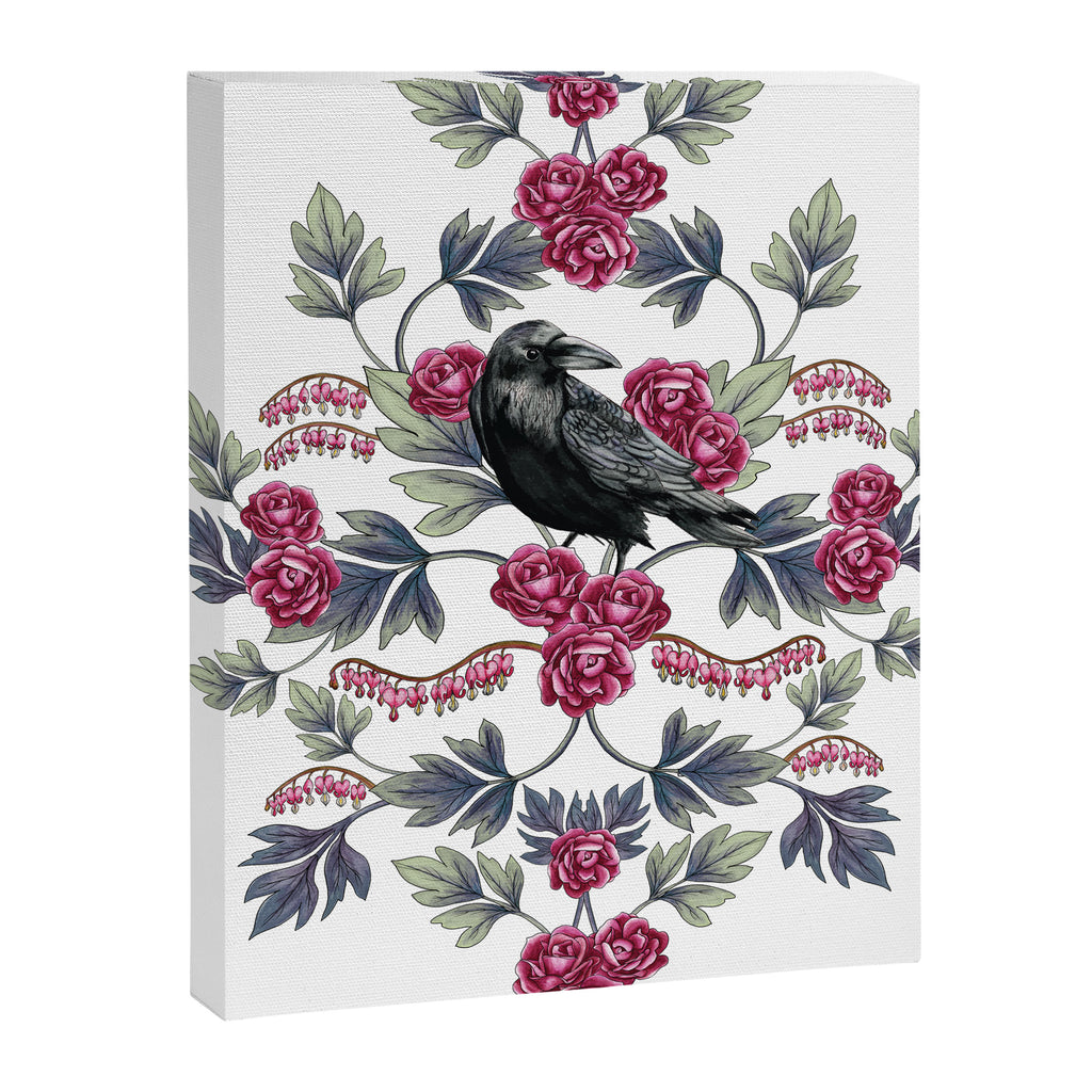 Crows, Bleeding Hearts & Roses Floral/Botanical Pattern Canvas Print Gallery Image 6