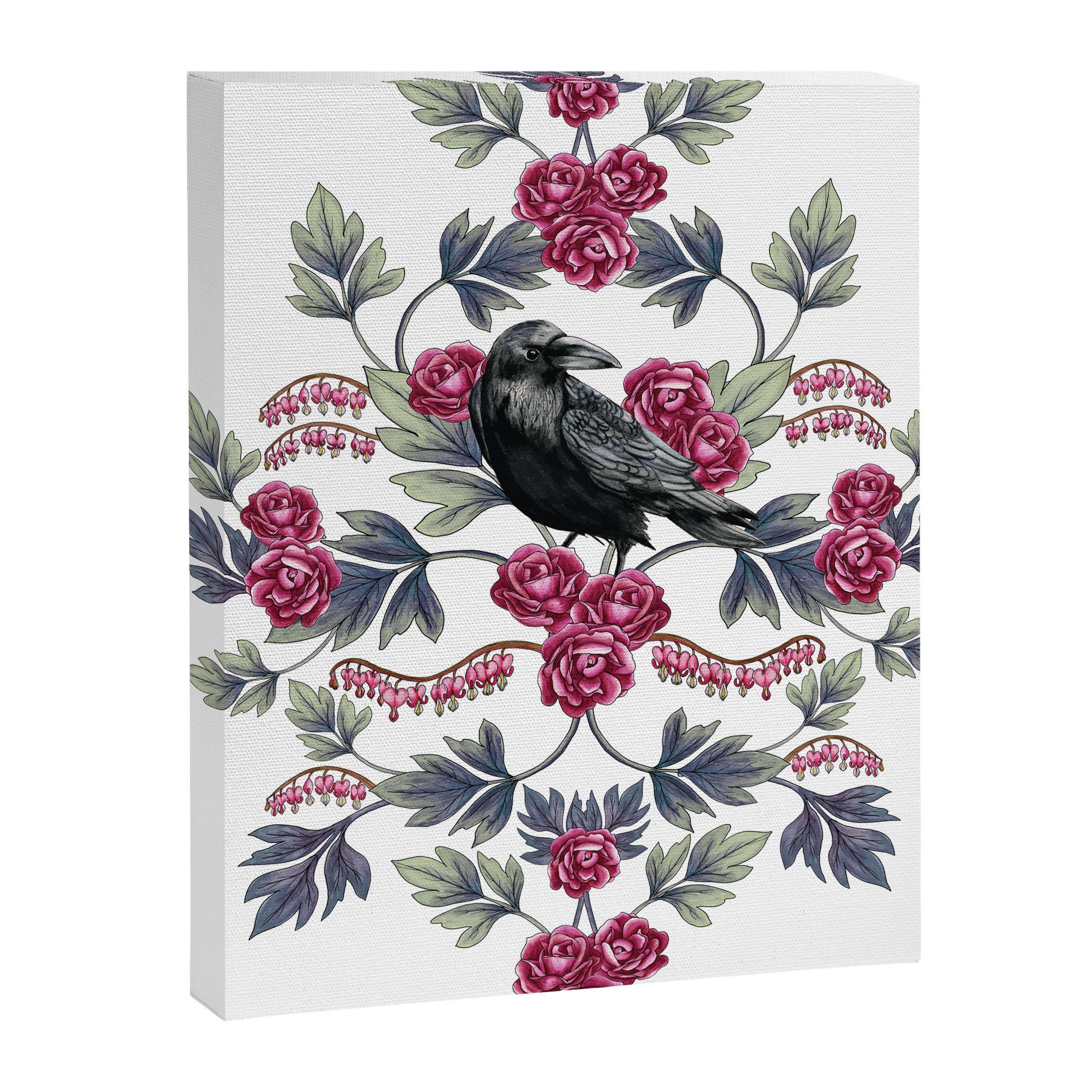 Crows, Bleeding Hearts & Roses Floral/Botanical Pattern Canvas Print Gallery Image 6