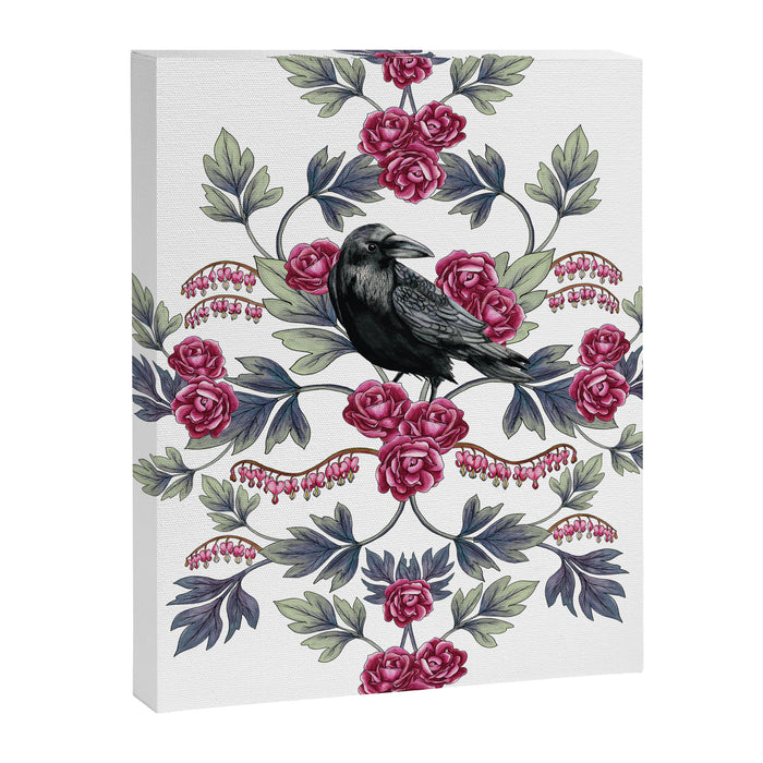 Crows, Bleeding Hearts & Roses Floral/Botanical Pattern Canvas Print Gallery Image 1