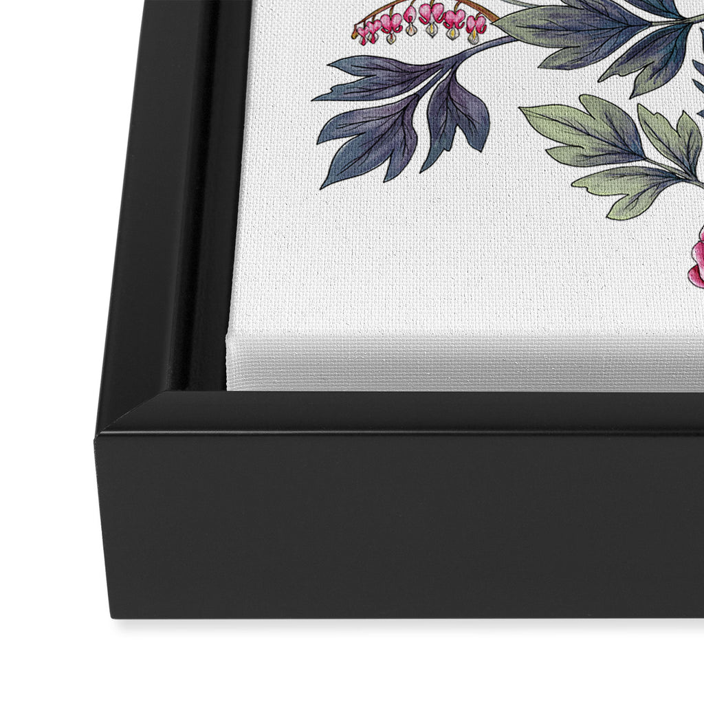 Crows, Bleeding Hearts & Roses Floral/Botanical Pattern Framed Canvas Print Gallery Image 3