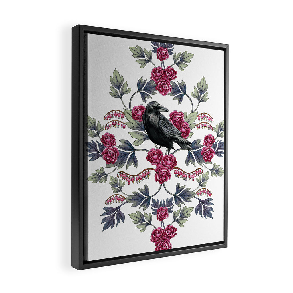 Crows, Bleeding Hearts & Roses Floral/Botanical Pattern Framed Canvas Print Gallery Image 2