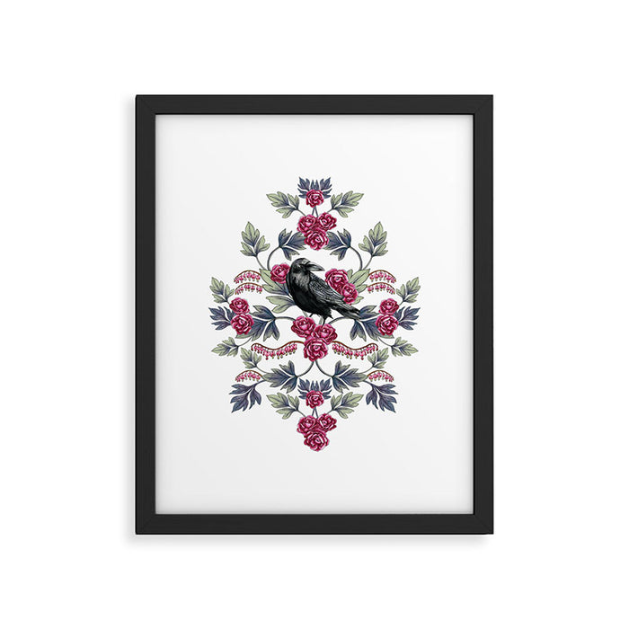Crows, Bleeding Hearts & Roses Floral/Botanical Pattern Framed Art Print Gallery Image 1