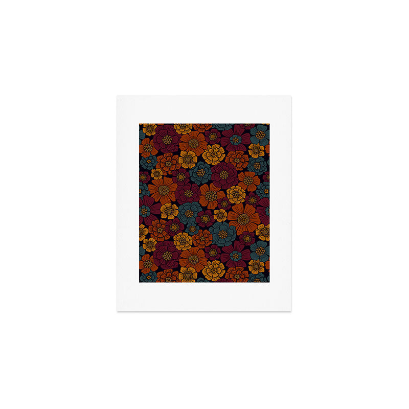 Dark Burgundy, Teal & Mustard Floral Art Print Gallery Image 1