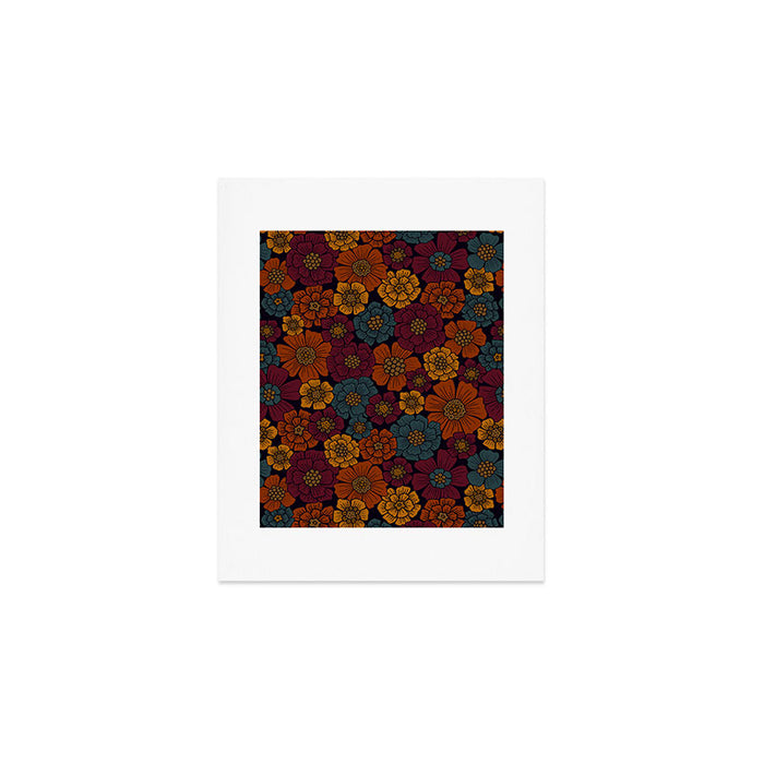 Dark Burgundy, Teal & Mustard Floral Art Print Gallery Image 1