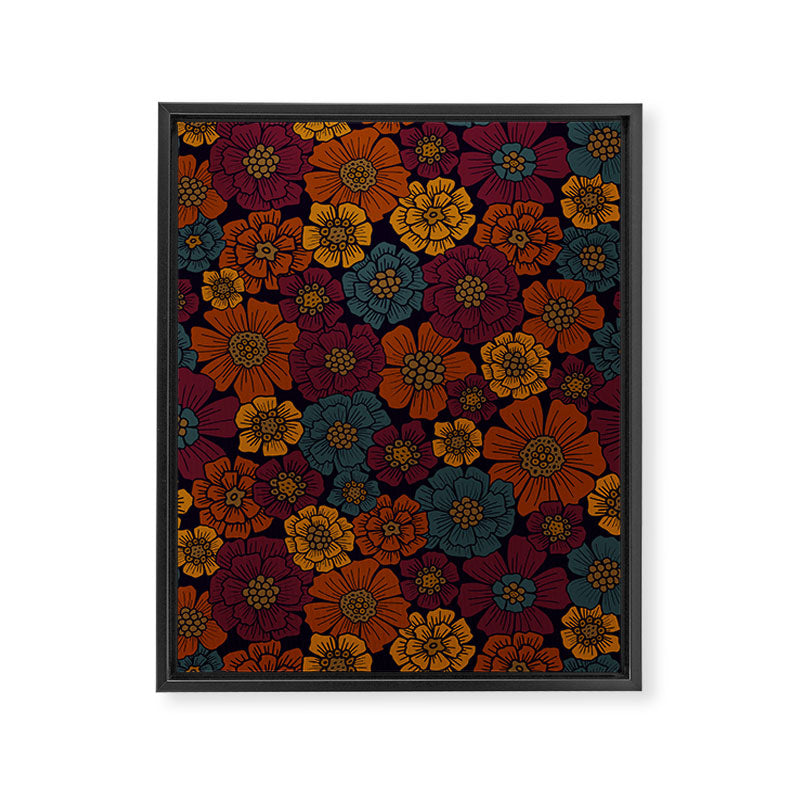 Dark Burgundy, Teal & Mustard Floral Framed Canvas Print Gallery Image 8