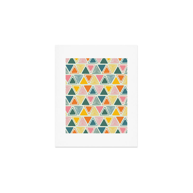 Doodle Triangles in Pink, Yellow, Orange, and Teal on Cream  Art Print Gallery Image 1