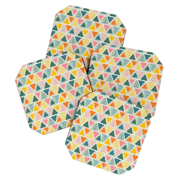 Doodle Triangles in Pink, Yellow, Orange, and Teal on Cream  Coaster Gallery Image 1