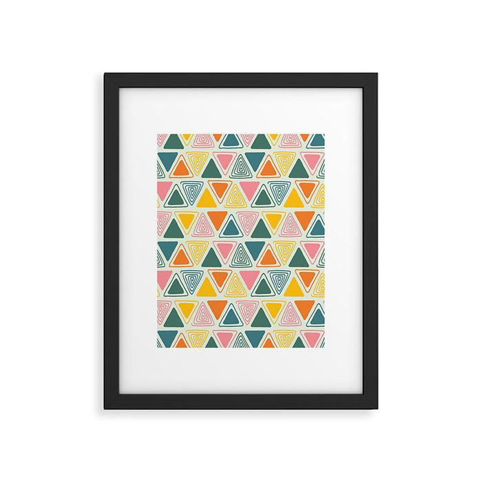 Doodle Triangles in Pink, Yellow, Orange, and Teal on Cream  Framed Art Print Gallery Image 1
