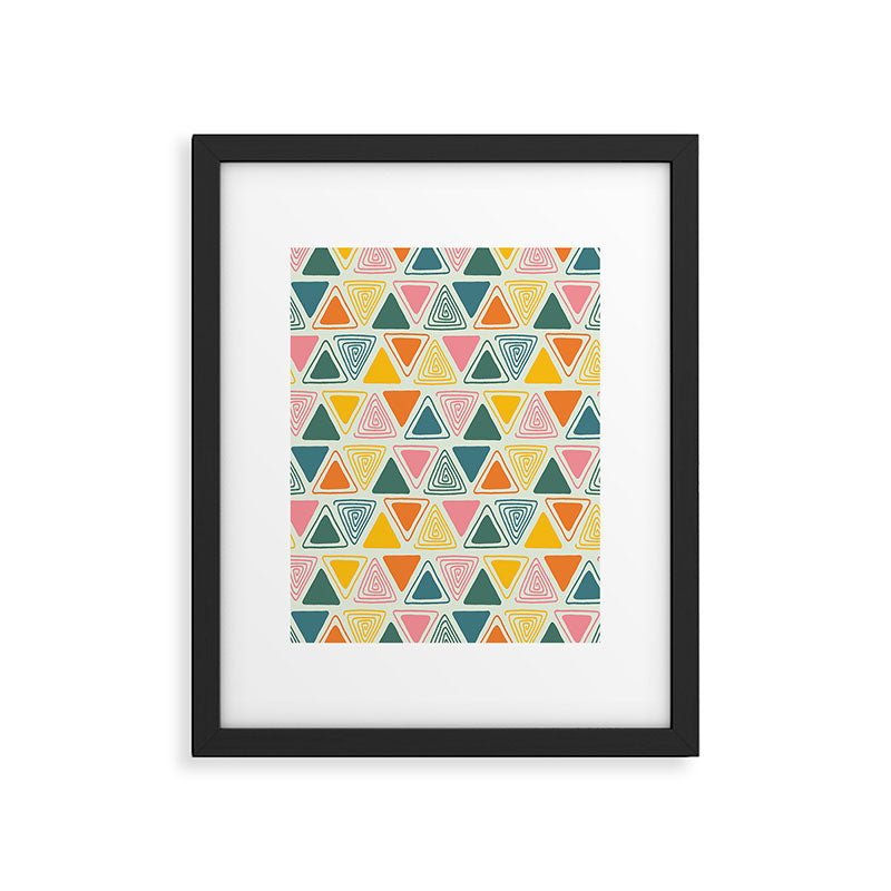 Doodle Triangles in Pink, Yellow, Orange, and Teal on Cream  Framed Art Print Gallery Image 5