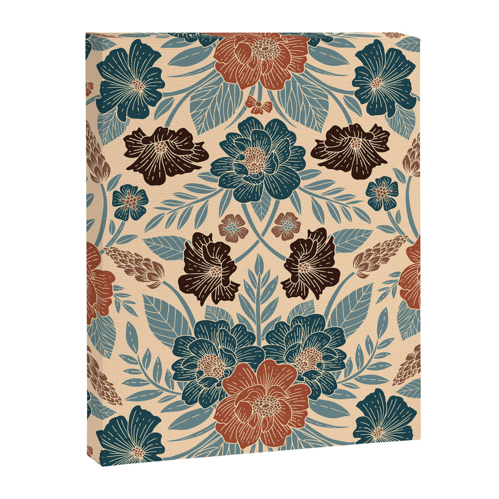 Fall Floral Pattern in Blue, Brown & Rust Canvas Print Gallery Image 8