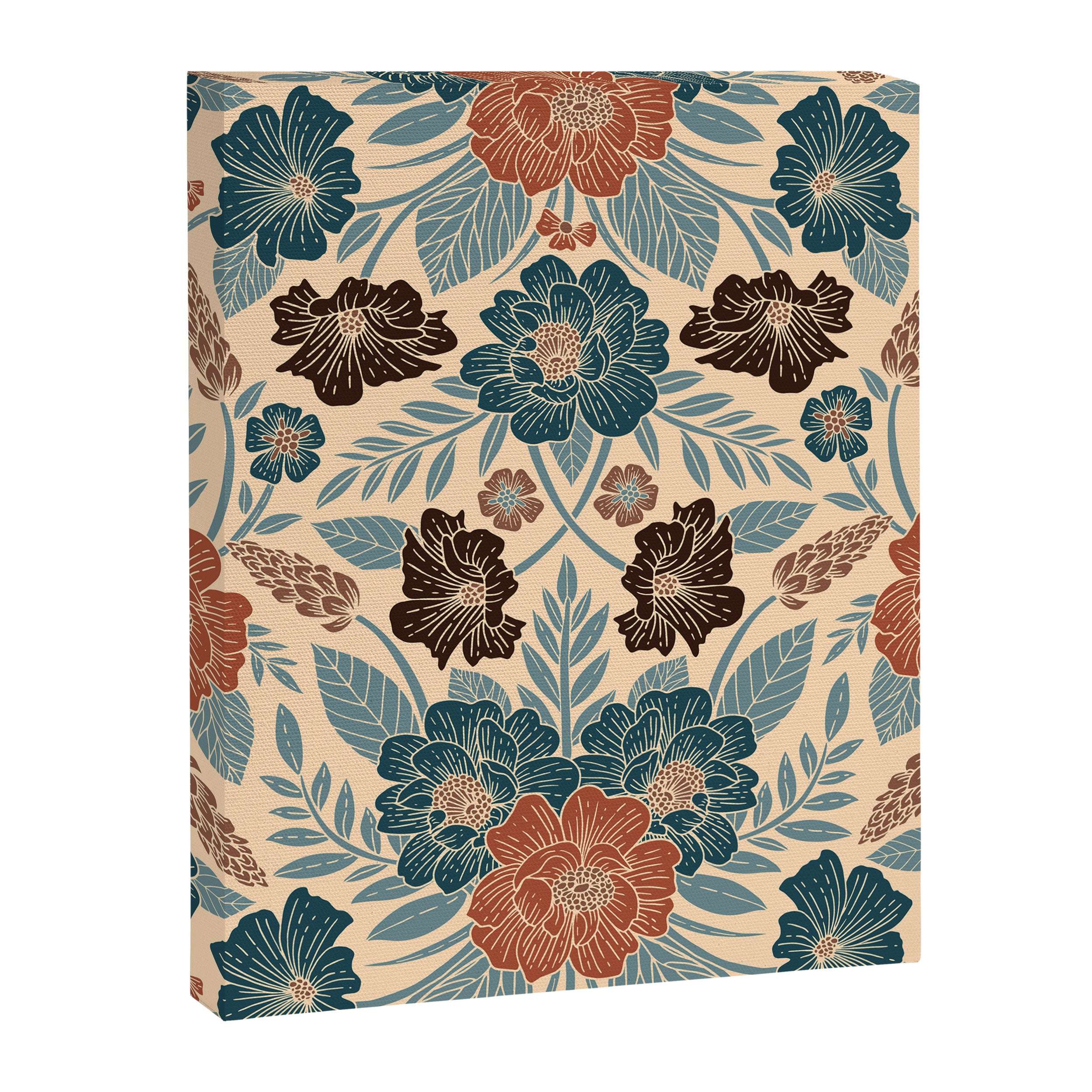 Fall Floral Pattern in Blue, Brown & Rust Canvas Print Gallery Image 8
