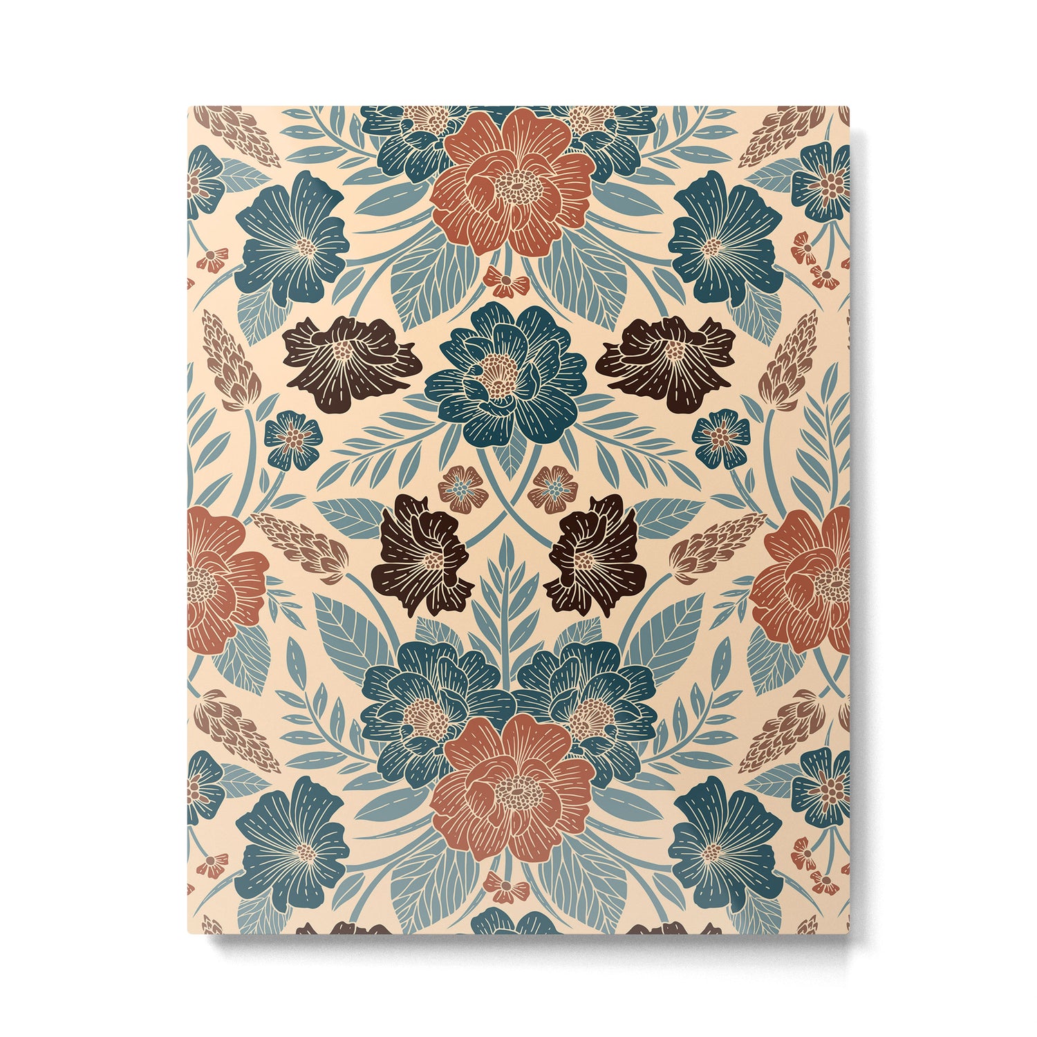 Fall Floral Pattern in Blue, Brown & Rust Metal Print Gallery Image 6