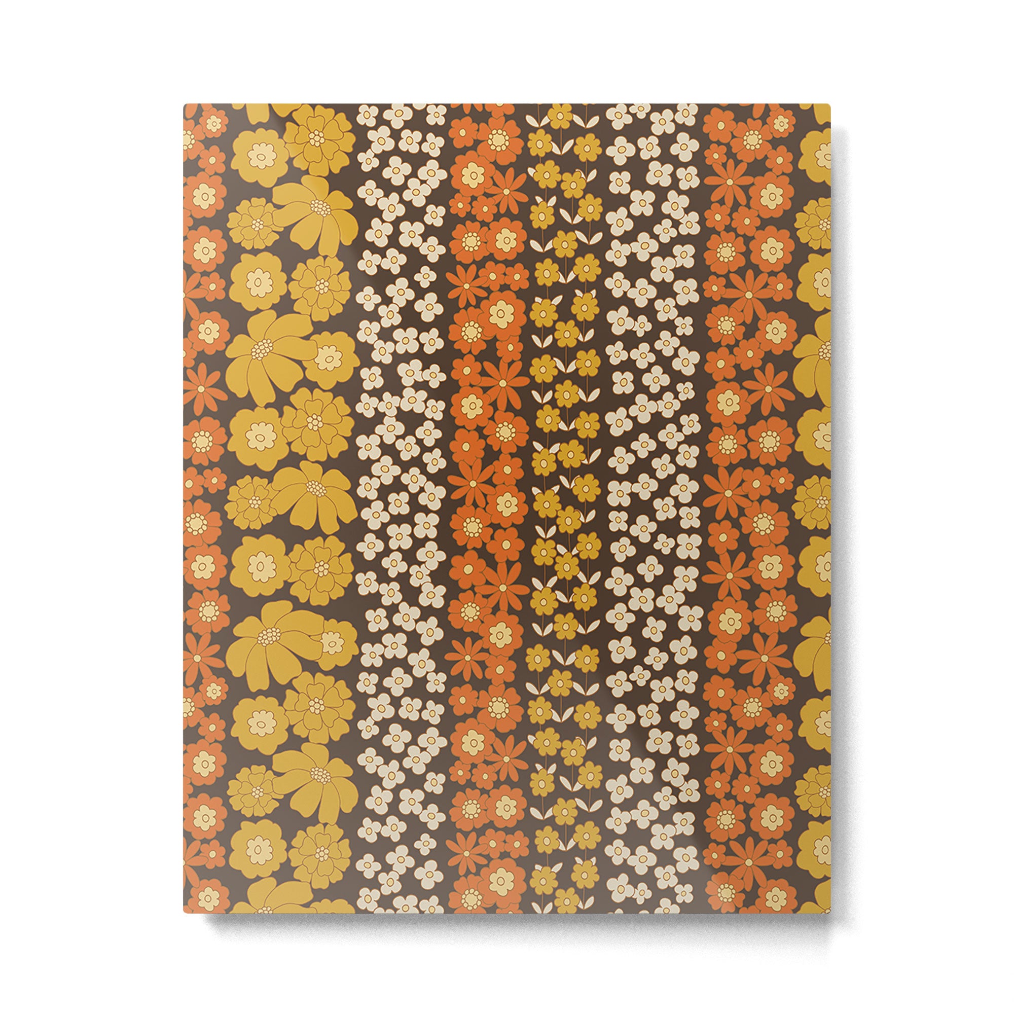 Floral Stripe in Retro 1970s Yellow, Orange, and Brown Metal Print Gallery Image 6