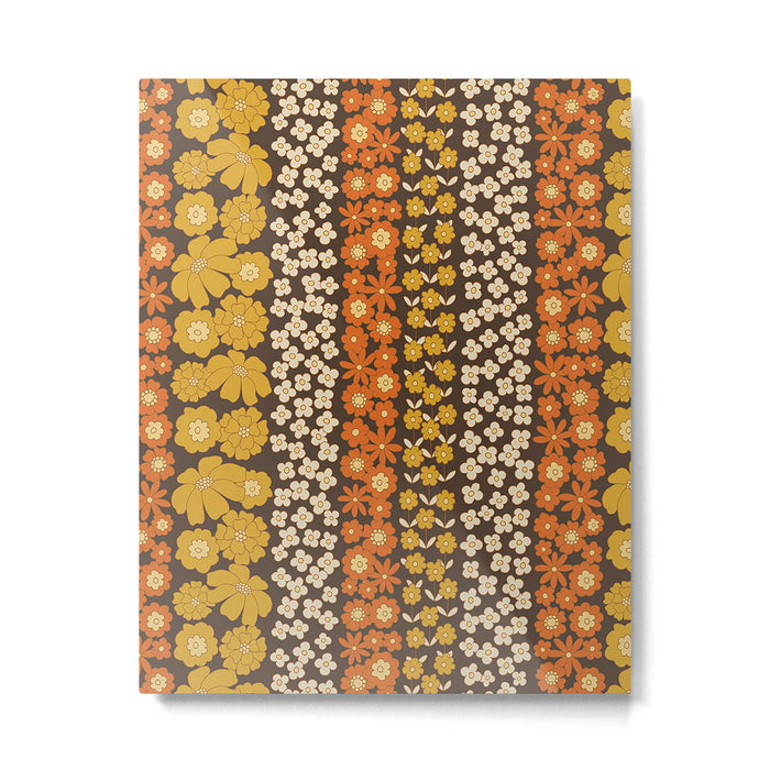Floral Stripe in Retro 1970s Yellow, Orange, and Brown Metal Print Gallery Image 1