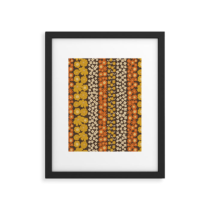 Floral Stripe in Retro 1970s Yellow, Orange, and Brown Framed Art Print Gallery Image 1