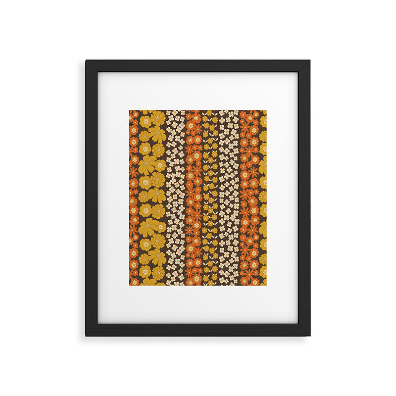 Floral Stripe in Retro 1970s Yellow, Orange, and Brown Framed Art Print Gallery Image 6